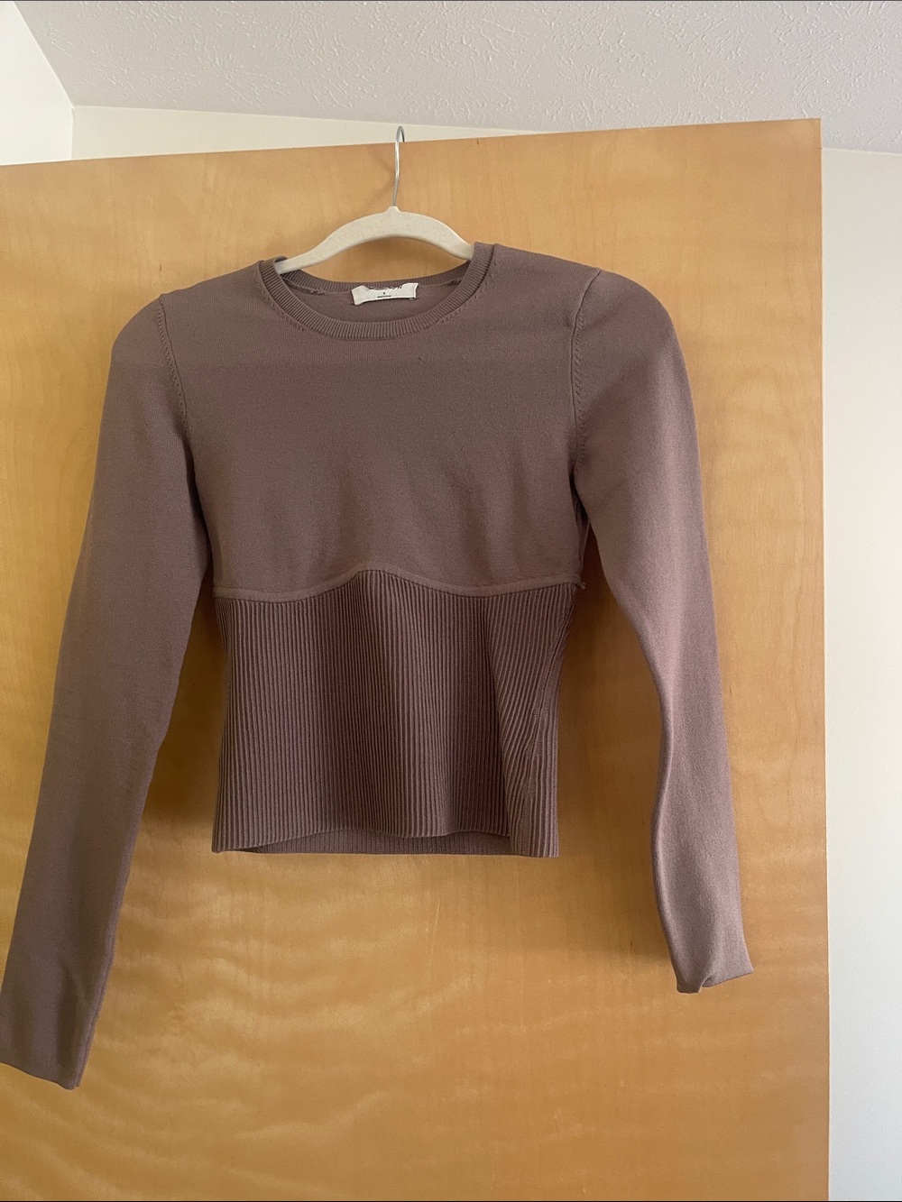 Babaton Ribbed-Bodice Long Sleeve Tee in Taupe
